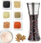 AVMART Stainless Steel Spice Grinder Glass, Steel Squeeze Mill,Pepper Grinder or Salt Shaker Manual Shaker, Spice Storage with Adjustable Coarseness Setting (7inch)