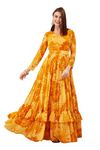 ODD BY chansi TRENDZ Women's Embroidered Flared Gown Georgette V-Neck All Over Print Maxi Length Mustard XXXXX-Large |350