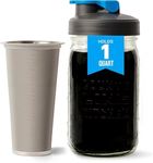 County Line Kitchen Cold Brew Coffee Maker, Mason Jar Pitcher - Heavy Duty Soda Lime Glass w/Stainless Steel Mesh Filter & Flip Cap Lid - Iced Tea & Coffee - 32 oz (1 Quart / 1.9 Liter), No Handle