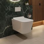 KrissKross Premium Ceramic Wall Hung Commode/Water Closet/Wall mount Western Toilet/EWC/WC/European Commode for Bathrooms P Trap Outlet is from Wall with Soft Close Seat Cover in White Color (white)