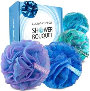 Loofah Bath-Sponge Swirl-Deep-Set-XL-75g by Shower Bouquet - Extra Large 4 Pack, Soft Mesh Net Luffa Loofa Loufa Puff - Exfoliating Body Scrubber for Women and Men: Soothing Face & Body Exfoliator