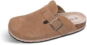 TF STAR Unisex Boston Soft Footbed Clog Suede Leather Clogs, Cork Clogs Shoes for Women Men,Tan,10 M US