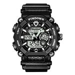 PINDOWS Men Digital Watch for Men Watch Sport Watch Teenagers Watch Digital Analog Dual-Display Watches with Light Alarm Waterproof Date Stopwatch Dual-Time Multifunctional Wrist Watches