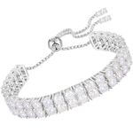 Moissanite Tennis Bracelet for Women,Adjustable 2-Row Lab Grown Diamond Tennis Bracelet,Mothers Day Gift S925 Sterling Silver18k White Gold Plated Moissanite Diamond Bracelet Extender Link, 8.8-10.8