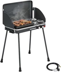 Outsunny 2-in-1 Camping Stove & Gas Griddle Combo, 20,000 BTU 2-Burner Portable Propane Grill with Detachable Legs, Wind Guards for Barbecue, Tailgating, Outdoor Cooking, Black