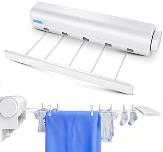 Retractable Multi-Line Clothesline Dryer,Automatic 4/5 Ropes Telescopic Indoor Outdoor Wall Mounted Laundry Rack,Space‑Saving Balcony Clothes Line,Expandable up to 10.49 FT,5 Ropes