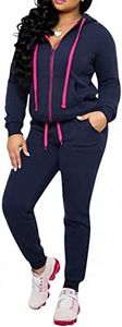 CLOCOR Track Suits for Women Set - Casual 2 Piece Outfits Sweatsuit Pocket Hoodies Long Sleeve with Patchwork Pants Set, 3-deep Blue-pink, Large