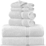 Towel Bazaar Luxury Hotel and Spa Quality Dobby Border 100% Turkish Cotton Eco-Friendly and Highly Absorbent Towel Set (Set of 6, White)