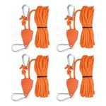 4PCS Reflective Tent Guy Ropes, 4mm Tent Camping Cord with Pulley, 5M Heavy Duty Guide Rope with Aluminum Adjuster, Tent Guy Ropes Lines for Awning Outdoor Tent Tarp Gazebo Hiking Picnics (Orange)