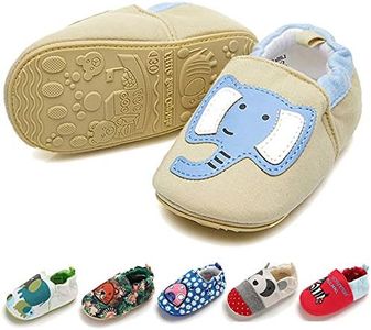 COSANKIM Infant Baby Boys Girls Slipper Soft Sole Non Skid Sneaker Moccasins Toddler First Walker Cirb House Shoes, 01 Beige Elephant, 12-18 Months Toddler