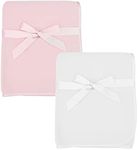 American Baby Company 2-Piece Fleece Blanket with Silk-Like Satin Trim Set, Soft, Warm & Cozy, Pink and White, 30" x 30" for Boys and Girls, Perfect for Baby Carrier, Stroller, Travel and Gifting