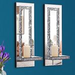 Aeveco Crystal Crush Diamond Mirrored Candle Sconces, Silver Wall Candle Holder Set of 2, Wall Decorations for Living Room，Dining Room (Rectangle Stripe (Style 4))