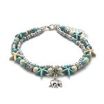 Starain Blue Turtle Anklets for Women Multilayer Beads Handmade Beach Ankle Bracelet Set Boho Foot Jewelry, 8.5inch, Glass, no gemstone