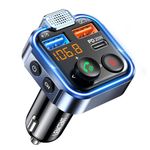 LENCENT Car FM Transmitter, Wireless Bluetooth 5.0 Radio Adapter Car Kit, PD3.0 Type C 20W+QC3.0 Car Fast Charger, Hands Free Calling, Bass Lossless Hi-Fi Sound Support U Disk