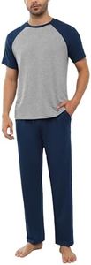 Pijama Hombre - Conjunto de Pijama Hombre Algodón Camiseta Manga Corta y Largos Pantalones - 2 Piezas Verano Invierno Pijamas para Hombre con Bolsillos