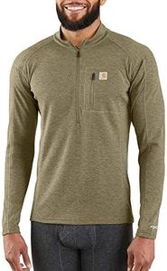 Carhartt Men's Size Force Tech Quarter-Zip Thermal Base Layer Long Sleeve Shirt, Burnt Olive Heather, X-Large Tall