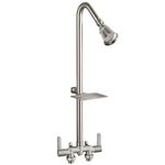 Aolemi Outdoor Shower Fixtures,Outdoor Shower Kit Faucet System 3 Inch Center with Showerhead,2 Handle Exposed Shower with Brass Mix Valve,Pipe Downward,with Soap Dish,Brushed Nickel