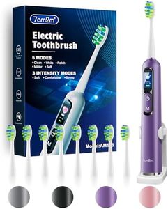 7AM2M Electric Toothbrush for Adults & Teens with LED Screen, 3 Intensity Levels & 5 Modes, One Charge for 90 Days, Fast Charge & Holder, 2 Mins Built in Smart Timer, with 8 Brush Heads (Purple)
