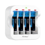 AAA Rechargeable Batteries with Charger,Kratax 1100mWh Rechargeable Batteries AAA Pack,1.5V AAA Lithium Batteries Rechargeable,1500Cycles Triple AAA batteries[4AAA+1Charger]