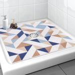 Extra Large Square Shower Mat, Yonala 36 x 36 Inch Stylish Non Slip Shower Mats for Inside Shower with Drain Hole in Middle, Soft Trimmable PVC Loofah Anti Slip Shower Mat, Quick Drying