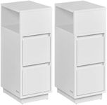 VASAGLE Slim Bedside Tables, Set of 2, Small Narrow Side End Tables with 2 Drawers, 1 Open Compartment Mounted to Face Left or Right, for Bedroom, Living Room, Cloud White LET856W01