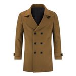 Allthemen Mens Wool Winter Coat Double-Breasted Trench Overcoat Mid Length Warm Coat Regular Fit Casual Coat Jacket #23188 Khaki 3XL