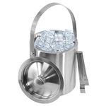 Large Double Walled Stainless Steel Insulated Ice Bucket with Tongs Lid 1.5 Ltr