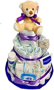 Tarta de pañales DODOT MUSTELA morado (Talla 2 (3-6 kg)) by MomentosGourmet. Regalo para bebé muy práctico. Cesta Canastilla recién nacido. Diaper Cake