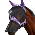 Harrison Howard Pro Luminous Horse Fly Mask Large Eye Space Long Nose with Ears UV Protection for Horse Gentle Lavendar M