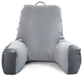 MY ARMOR Backrest Pillow for Bed, Reading Pillow with Support Arms, Comfortable Back Support for Reading/Working/Watching TV in Bed, Machine Washable, Premium Velvet Zipper Cover, King Size, Grey