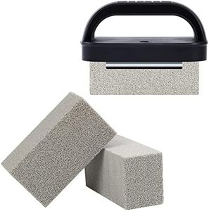 MOWOT Blackstone Griddle Cleaning Brick Block Heavy Duty Grill Cleaning Stone Bricks Non Scratch Flat Top Seasoning Stone Griddle Scrubber Cleaner Remove Greases Stains Residue -3 Pack with Handle