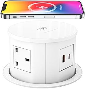 Automatic Pop up Power Socket with 15W Wireless Charger,Pop up Plug Extension Socket with PD 20W Type C Port,4 Way Outlets Tower Extension Lead,4.7'' Hole Pop Up Outlet for Kitchen Worktops