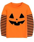 DHASIUE Pumpkin Shirt for Toddler Boy Girls Cotton Jack O' Lantern Clothes Shirt Tops Kids Halloween Outfits Stripe Long Sleeve Tshirt Pumpkin Face Orange 2-3 Years