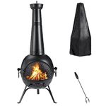 SINGLYFIRE Prairie Fire Outdoor Chiminea Fireplace Deck or Patio Backyard Wooden Fire Pit with Chiminea Cover Rust-Free Iron Black