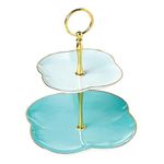 YBK Tech 2 Tier Porcelain Bone China Serving Platter Cake Plate Stand Dessert Display Cakes Platter Food Rack - Clover Design (Blue)