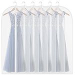 homeminda Garment Bags for Long Dresses,60in Clear Hanging Lightweight White Breathable Dust Proof Covers with Study Full Zipper for Clothes Storage Closet Pack of 6