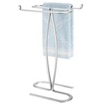 mDesign Small Hand Towel Holder — Freestanding Towel Rail for Bathroom and Dressing Table — Metal Bathroom Towel Rack — Chrome