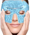Perfecore Eye Mask Get Rid of Puffy Eyes Migraine Relief, Sleeping, Travel Therapeutic Hot Cold Compress Pack with Cover Gel Beads, Spa Therapy Wrap for Sinus Pressure Face Puffiness Headaches Blue