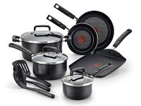 T-Fal C111SC74 Signature Nonstick Expert Easy Clean Interior Thermo-Spot Heat Indicator Dishwasher Safe PFOA Free/Oven Safe Cookware Set, 12-Piece, Black