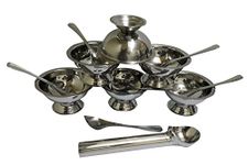 Dynore Stainless Steel Set of 13-6 Piece ice Cream Cups/Soup Bowl and 6 ice Cream Spoon with 1 Heavy Gauge ice Cream Scoop