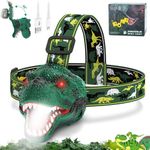 Nitigo Dinosaur Headlamp for Kids Flashlight Rechargeable Led Headlights Roar & Silent Mode, T-Rex Dinosaur Toys, Camping Gear, Gifts for Boys Girls Adults