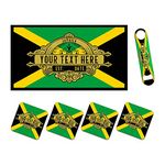 Personalised Jamaica Flag Bar Runner Mat, Matching Bottle Opener and 4 x Drinks Coasters Gift Set - Jamaican Home Bar Accessories Beer Mats for Football Sport Fans - ADD YOUR TEXT