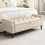 LEGACY OF COMFORT Dawsey Upholstered Storage Bench 2 Seater Sofa Upholstered Ottoman Bench with Storage for Living Room Bedroom Entryway (Beige)