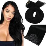 Moresoo Seamless Hair Extensions Clip in Human Hair Black Remy Hair Extensions for Women Clip in Real Human Hair Jet Black #1 PU Seamless Clip in Hair Extensions Black 7Pieces 120 Grams 18 Inch