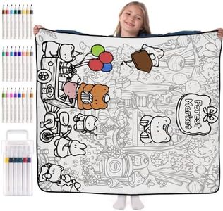 Qoulurd DIY Coloring Blanket with 24 Markers for Kids, 50 x 55 in