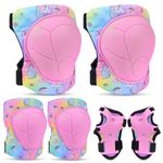 Unicorn Castle Knee and Elbow Pads Wrist Guards Set for Kids with Drawstring Bag 6 in 1 Adjustable Protective Gear Set for Cycling Roller Skating Scooter,3-8yrs