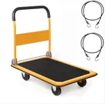LEADALLWAY Platform Truck Large Size 880lbs Foldable Push Cart 35.8x24x34.3inches Yellow with 2 Ropes