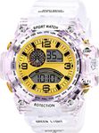 A Men's Shockproof Multi-Functional Automatic Yellow Dial White Strap Waterproof Digital Sports Watch - Pack of 2