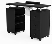 OmySalon Manicure Table Nail Desk for Nail Tech, Nail Table Beauty Salon Tech Station w/Electric Downdraft Vent, Lockable Wheels,Wrist Cushion,Storage Shelves & Drawers