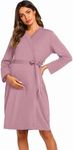 Ekouaer Plus Size Maternity Robe Hospital Robe Maternity Gown Delivery Robes for Hospital with Pockets Mauve XXL